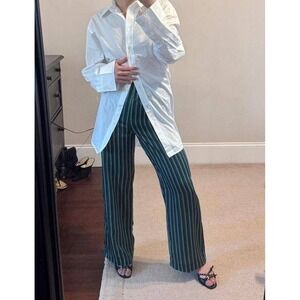 H&M Green Striped Wide Leg Pants
